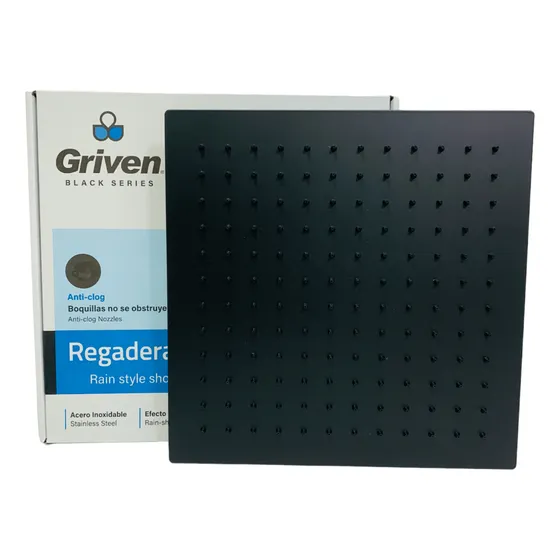 Regadera Ducha Cuadrada Plana 10  Acero Inox Negro Mate