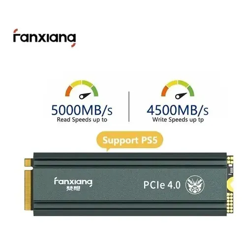 SSD Fanxiang Pcie 4.0 Nvme M2 5000 MB/s con disipador térmico, listo para PS5/PC/portátil, color gris oscuro