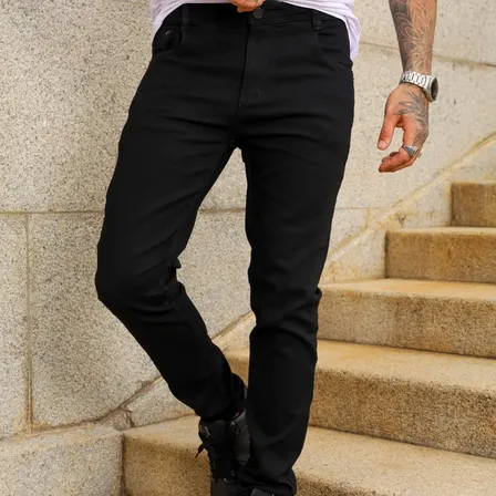 Calça Preta Masculina Tradicional Com Elastano Slim Koenig