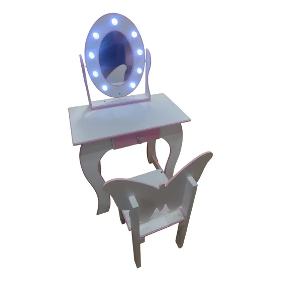 Tocador Infantil Pintado + Luces Led + Espejo Ovalado