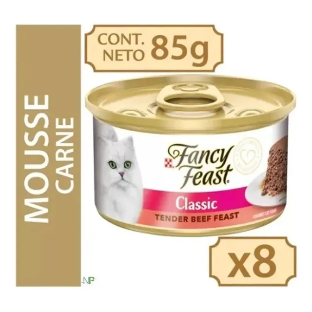 8 X Fancy Feast Mousse Carne Classic Tender Beef 85gr