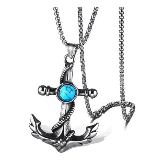 Collar Pirata D Ancla Y Cadena De Acero Inoxidable, Importad