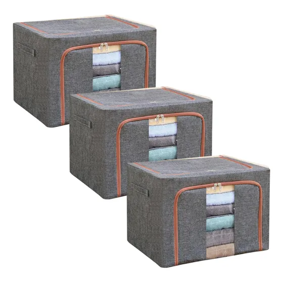 Set 3 Organizadores Ropa Estructura Metálica Talle L Gris