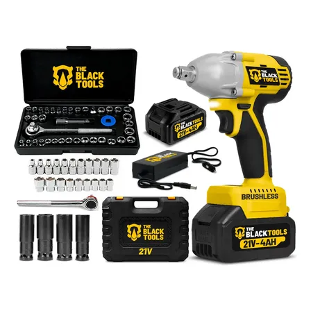 Chave De Impacto A Bateria 21v 1/2 Pol 2400 Rpm Bivolt C/ Acessórios + Jogo De Chaves Catraca Reversível 40 Peças Amarelo 127/220v 50 Hz X 60 Hz