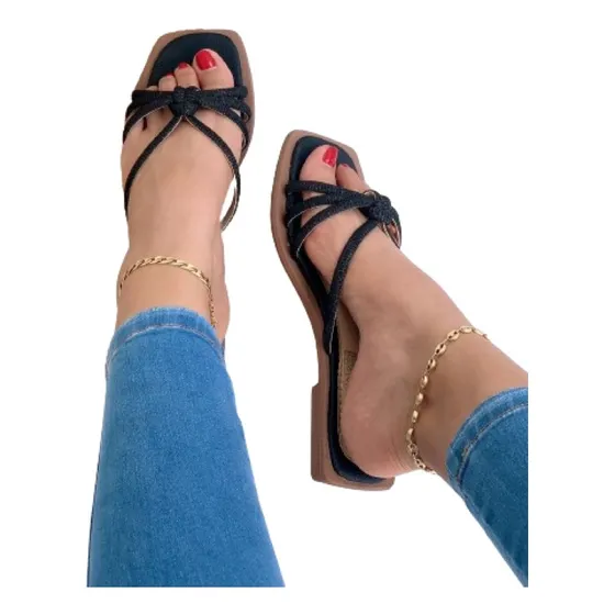 Sandalia Plana De Dama Color Negro