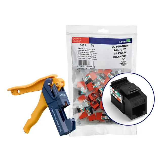 Kit De 150 Jacks Cat. 5e Negros Con Herramienta Jack Rapid -