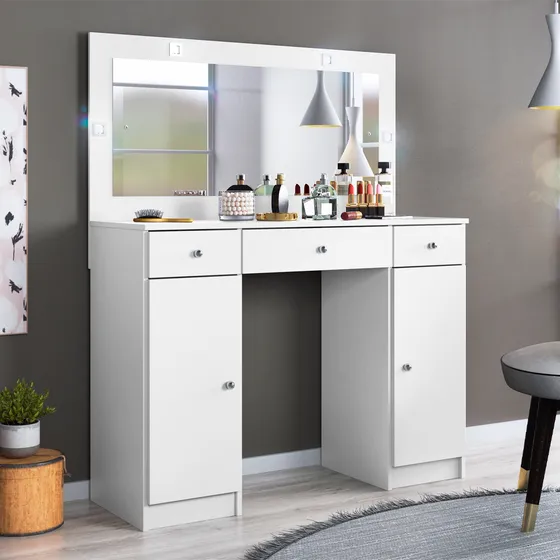 Tocador Con Espejo Luz Para Maquillaje Dormitorio Cajonera
