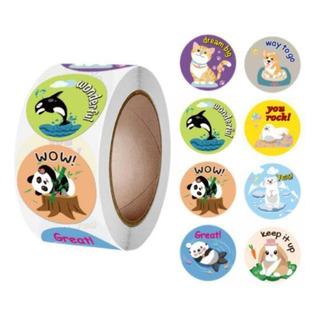 2 Rollo De 500 Pegatinas Redondas De Animales, Etiquetas De 2 Rollo De 500 Pegatinas Redondas De Animales, Etiquetas De