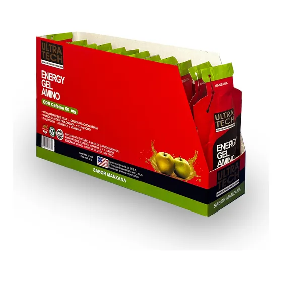Energy Gel Amino Con Cafeína Ultra Tech 32 Gr Caja X 12 Unid Sabor Manzana