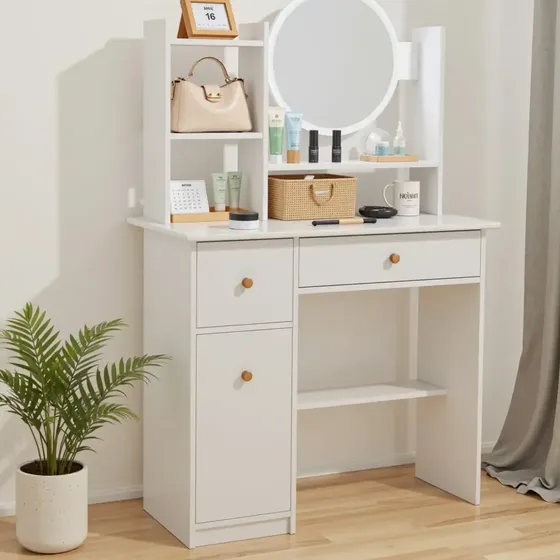 Tocador Moderno Multifuncional Con Espejo, Mueble De Recámar