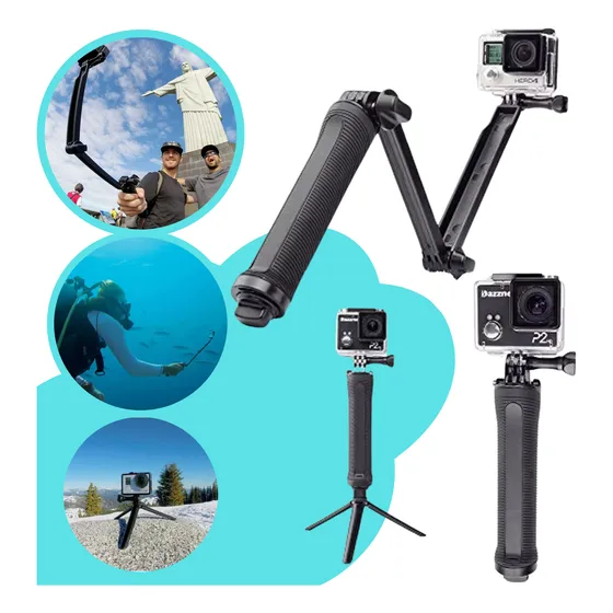 Kit Bastao Retrátil Selfie Gopro Hero 7 6 5 4 3+ Tripé 3 Way