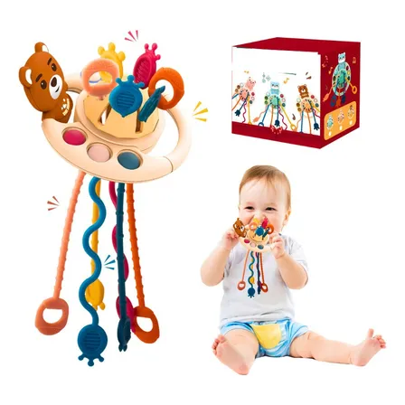 Juguete Sensorial De Cuerda De Tracción Montessori Color Oso Cafe