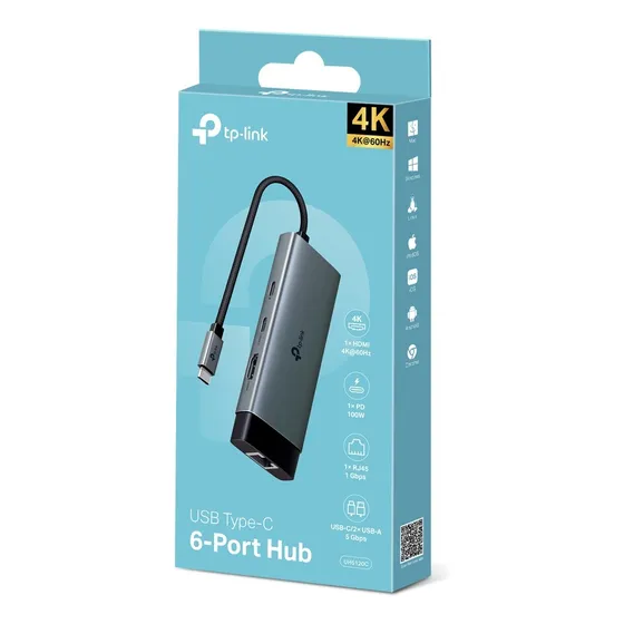 Hub Usb Tipo C 6 En 1 Tp-link Uh6120c - Electromundo Gris