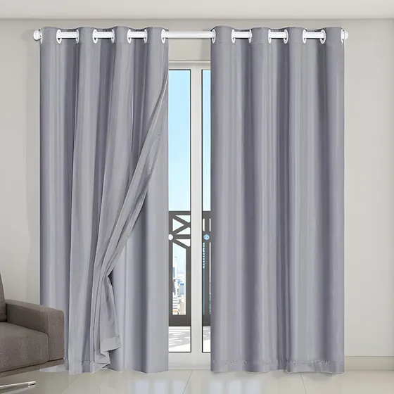 Cortina Porta Sacada Blecaute 2,80 X 2,30 Pvc Com Voil Linda