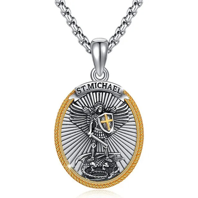 Collar Medalla Cadena Dije San Miguel Arcangel Acero Inox