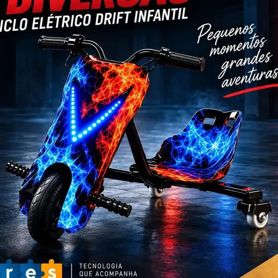 Patinete Elétrico Infantil Triciclo PARES Drift Bluetooth 3 Rodas Vermelho Diversão e Lazer + Kit de segurança
