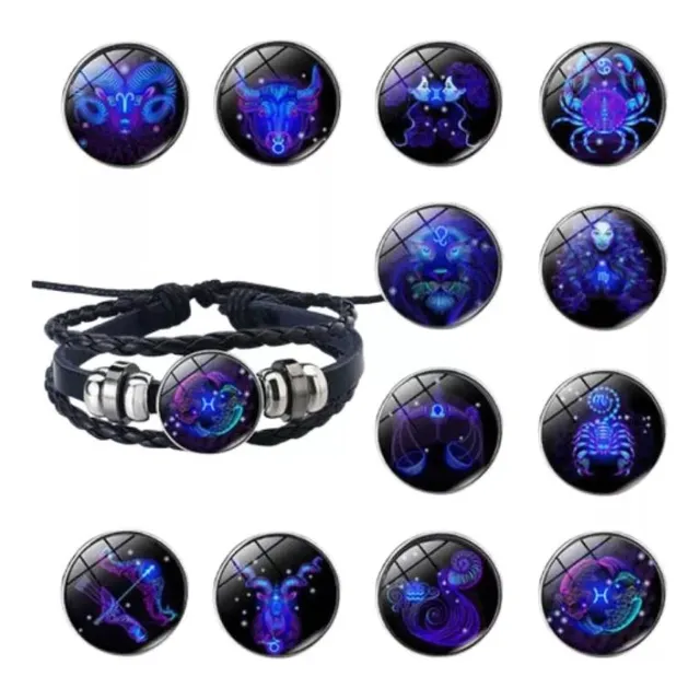Pulsera Brazalete Cuero Signos Zodiaco Astrologia Set 3 En 1