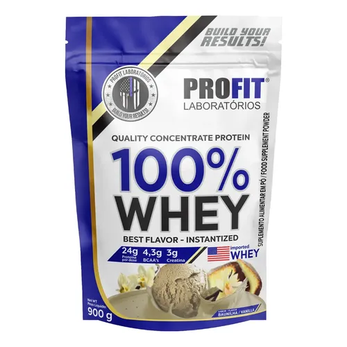 100% Whey - Isolado E Concentrado Refil 900g - Profit Sabor Baunilha