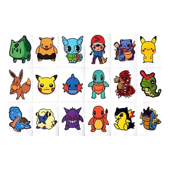 90 Tatuagem Temporária Infantil - Tema Pokémon Cor Verde