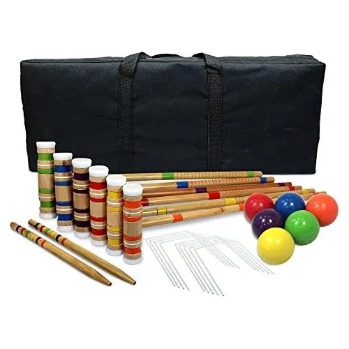 Juego De Croquet Portátil. Mazos De Madera, Bolas Y Bo...