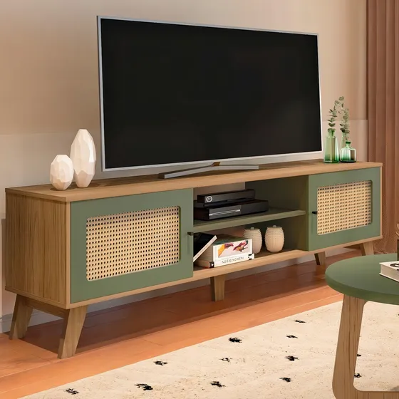 Rack Para Tv Até 75 Polegadas Charlotte 2 Portas Cor Carvalho/Menta