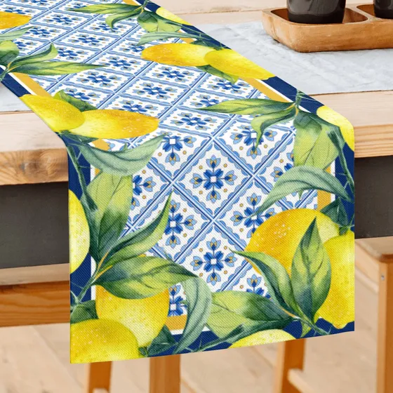 Camino Mesa Limon Para Primavera Verano Azul Cian 13 X 72 