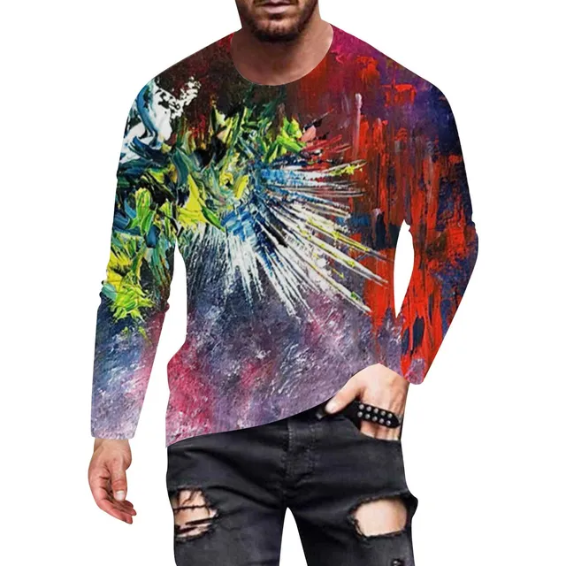 Camiseta Estampado 3d Para Hombre Manga Larga Cuello Redondo