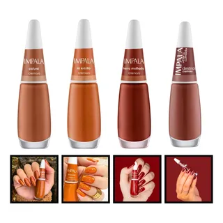Kit 4 Esmaltes Atacado Impala Tons Terrosos Marrom Laranja Kit 4 Esmaltes Atacado Impala Tons Terrosos Marrom Laranja
