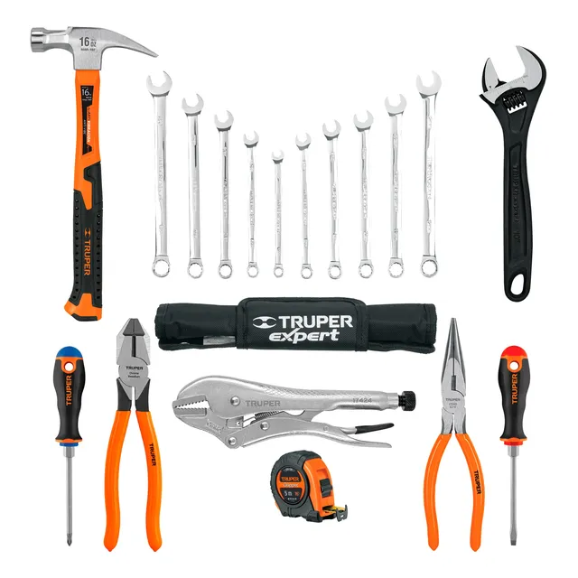 Kit De 17 Herramientas Llaves Combinadas + Pinzas + Martillo