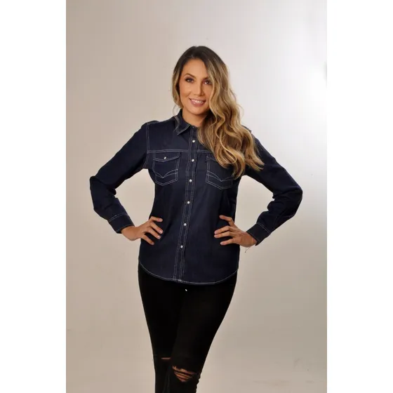 Camisa Denim Dark Blue  Manga Larga Ref: Ml10-99