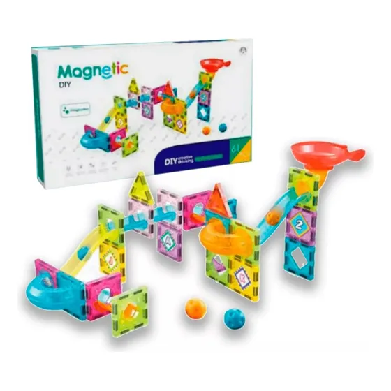 Juego Niños Bloques Magnéticos Laberinto Tobogán 61 Pzs Mg52