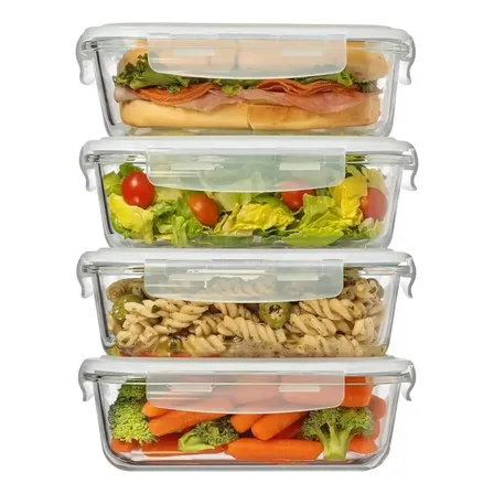 Kit 4 Potes Vidro 1040ml Hermético Marmita Forno Refratário Transparente