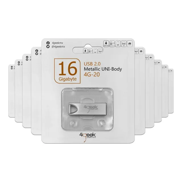 Kit 50 Memorias Usb 16gb Metálica 2.0 4geek Blister Color Plateado Liso
