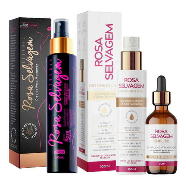 Kit Rosa Selvagem Óleo Clareador + Ácido + Sérum Lifting