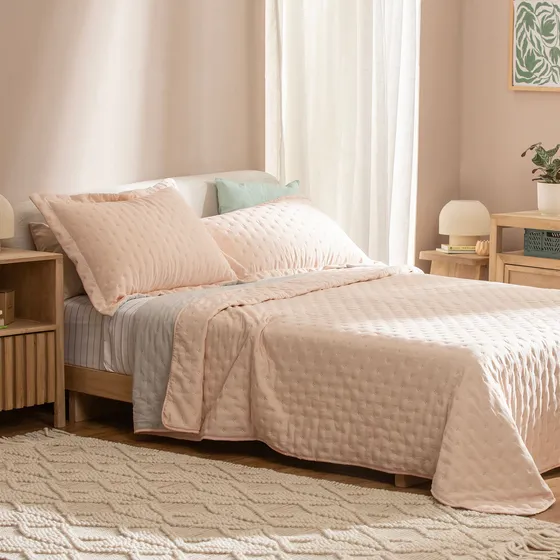 Cubrecama 2 Plazas Queen Size Reversible Liso Relieve