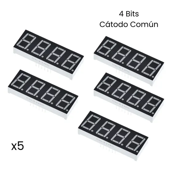 Display 7 Segmentos Led 0,56  4 Bit Cátodo Común Rojo Kit 5