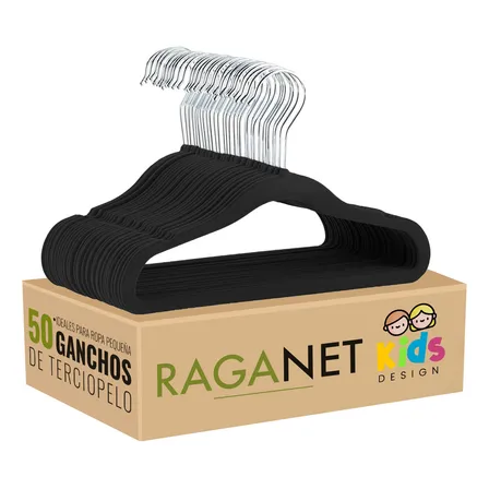 50 Ganchos Infantiles De Terciopelo Antideslizantes 360o Color Negro