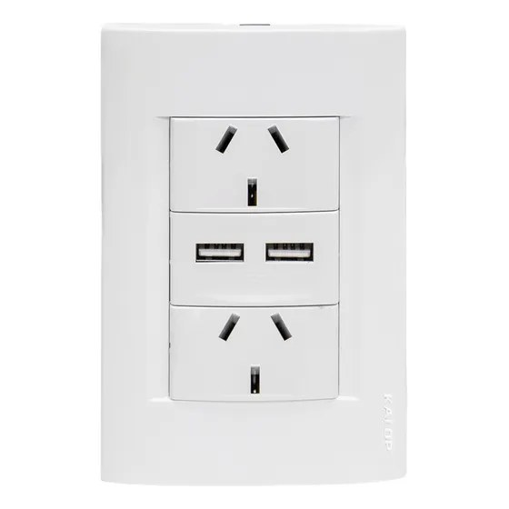 Llave De Luz Kalop Completa Usb Doble + 2 Toma Color Blanco