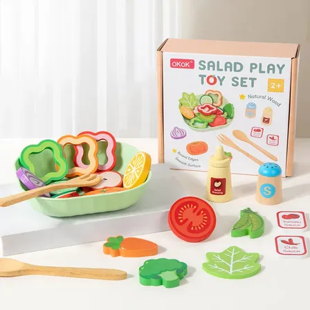 Kit Salada Brinquedo Em Madeira Com Alimentos Laranja