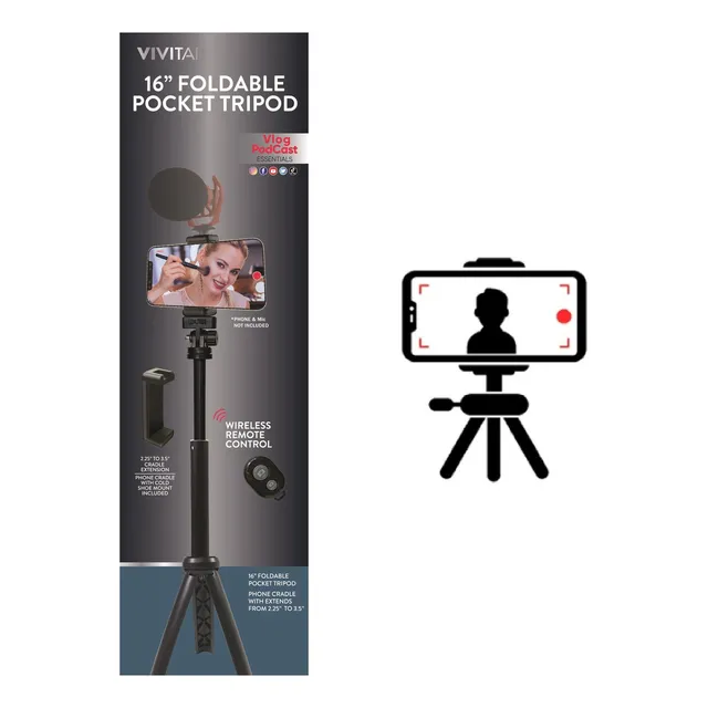Trípode De Bolsillo Extensible 16 Pulgadas Vivitar Vivtr3kit Color Negro