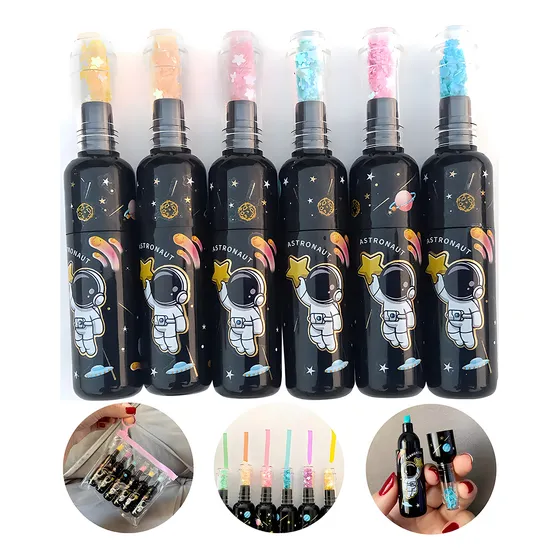 Canetas Marca Texto Kit 6 Cores Mini Estojo Galaxy Planeta