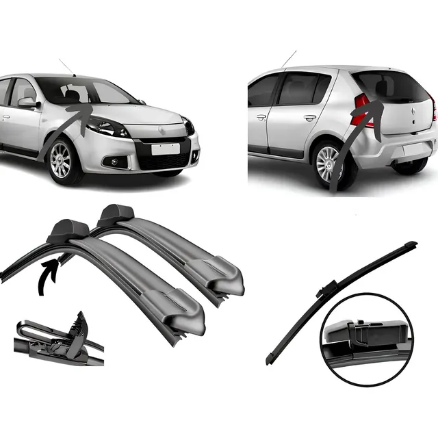 Kit 3 Palhetas Limpador Parabrisa Diant+tras Sandero 07 A 14