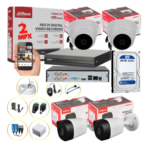 Cámaras Seguridad Kit Dahua Dvr 4ch + 4 Cám 1080p Completo