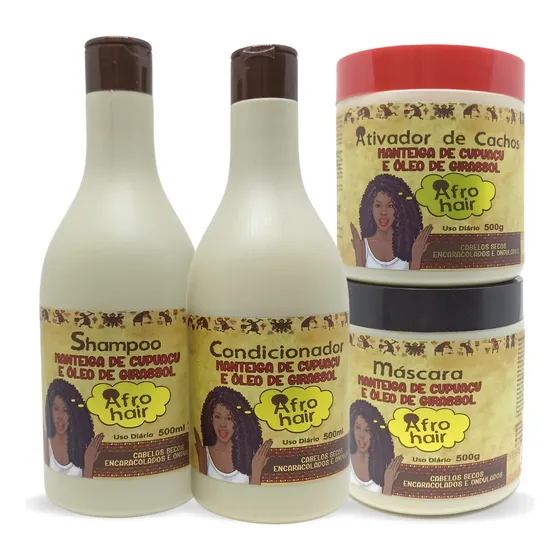Kit Afro Hair + Ativador De Cachos 4x500 P/ Crespos Maycrene