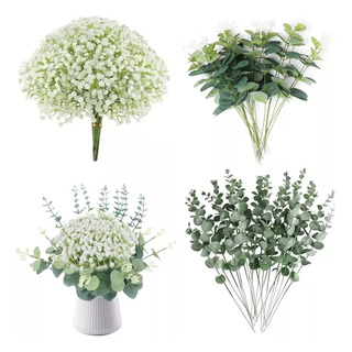30pzs Hojas De Eucalipto Artificial 3 Tipos Con Gypsophila 30pzs Hojas De Eucalipto Artificial 3 Tipos Con Gypsophila