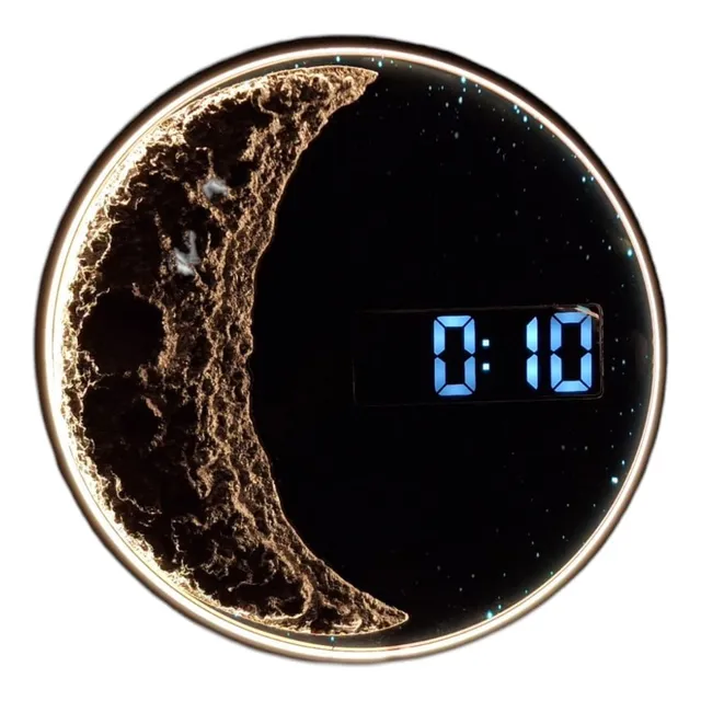 Reloj De Pared 3d Luna Relieve  Luz Led  Moderno Exclusivo