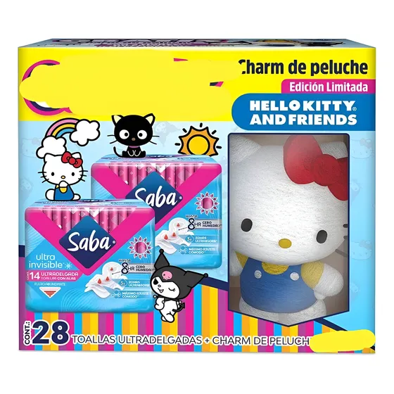 Toallas Sanitarias Saba + 1 Charm De Peluche Hello Kitty