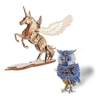 Set 2 Rompecabezas 3d De Madera Juguete Armable Pegaso Búho Set 2 Rompecabezas 3d De Madera Juguete Armable Pegaso Búho