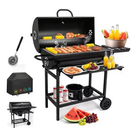 Asador De Carbón Parrillas Móvil Dos Capa Carne Para Jardín