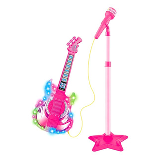 Guitarra E Microfone Infantil Rosa Com Som E Luz Meninas Guitarra E Microfone Infantil Rosa Com Som E Luz Meninas